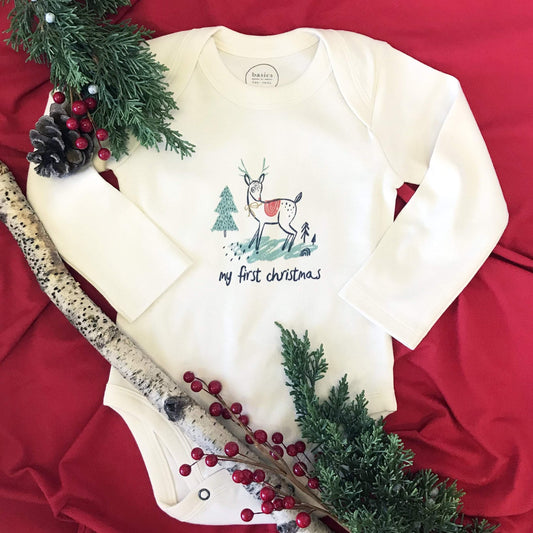 Baby graphic bodysuit | christmas deer (long sleeve) finn + emma