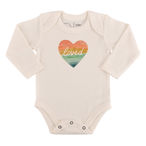 Baby long sleeve graphic bodysuit | loved rainbow heart finn + emma