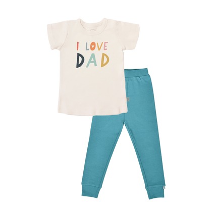 Baby short sleeve pajama set | love dad vintage aqua finn + emma