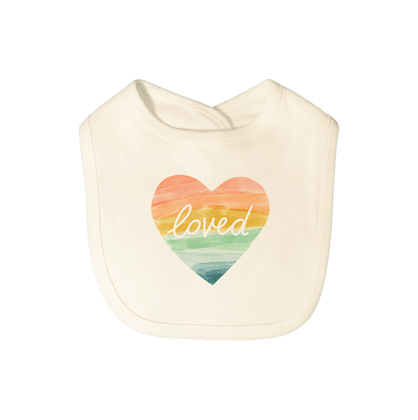 Baby graphic bib | loved rainbow heart finn + emma