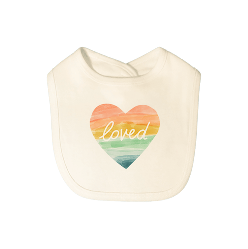 Baby graphic bib | loved rainbow heart finn + emma