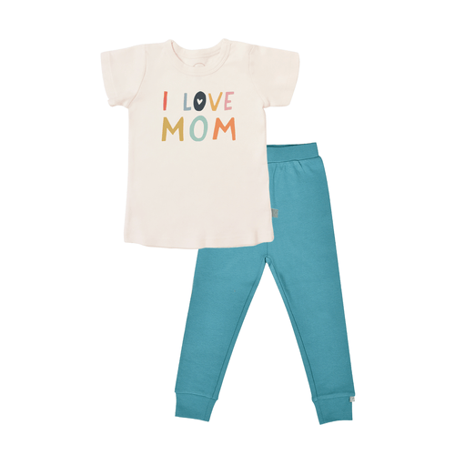 Baby short sleeve pajama set | love mom vintage aqua finn + emma