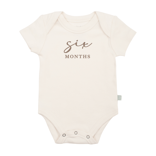 Baby graphic bodysuit | six months milestone taupe finn + emma